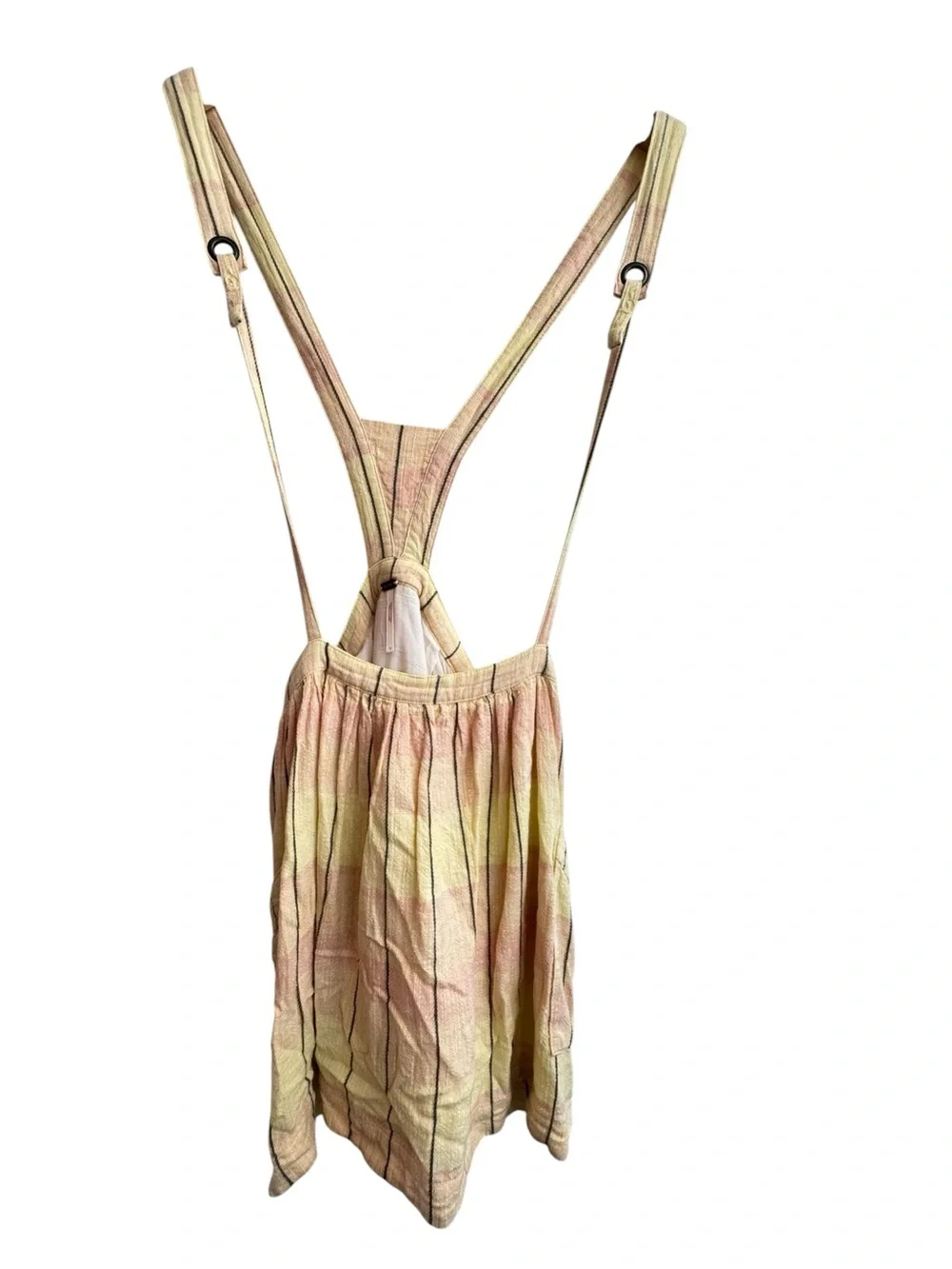 Free People Summer Breeze Suspender Skirt Plaid Ivory 0